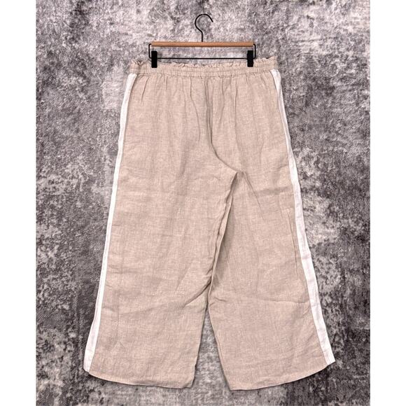 New J Crew Pants Large Womens Linen Drawstring Wide Leg Side Stripe Crop - Picture 2 of 8